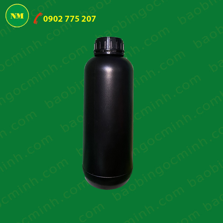 chai nhựa hdpe 1 lít màu đen, đựng nông dược, hóa chất, thuốc thủy sản, thuốc thú y
